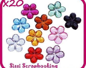 WHOLESALE LOT 20 large RHINESTONE flower to be stuck MULTICOLOR SISSI SCRAPBOOKING 15 m