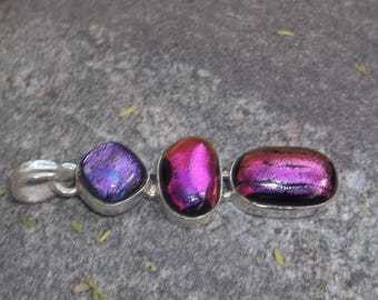 Stunning Dichroic Glass STERLING Silver Pendant Pink and Purple