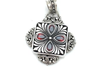 Sterling Silver and Garnet Bali Pendant