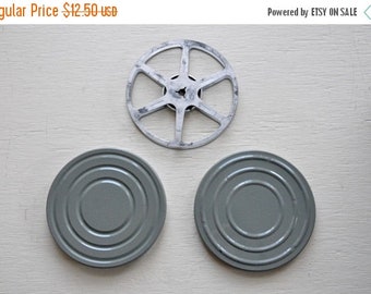 ON SALE Vintage Gray Film Reel and Canister