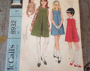 Vintage McCall's Sewing Pattern 8932 Girls' Dress Jumper and Blouse Size 7