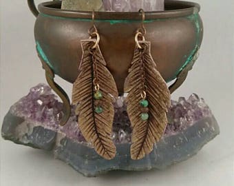 Beeju Single Leather Earrings|Medium|Leather Feather|Hand Crafted|Gypsy|Boho|Up-cycled|Handmade Jewelry