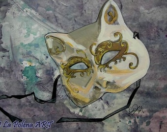 VENETIAN mask ART PRINT, Mardi Gras wall print, Carnevale, Cat style mask Print, Cottage home decor, Baroque mask photo print, Venice