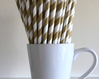 Gold Paper Straws Dark Metallic Gold Striped Party Supplies Party Decor Bar Cart Cake Pop Sticks Party Graduation
