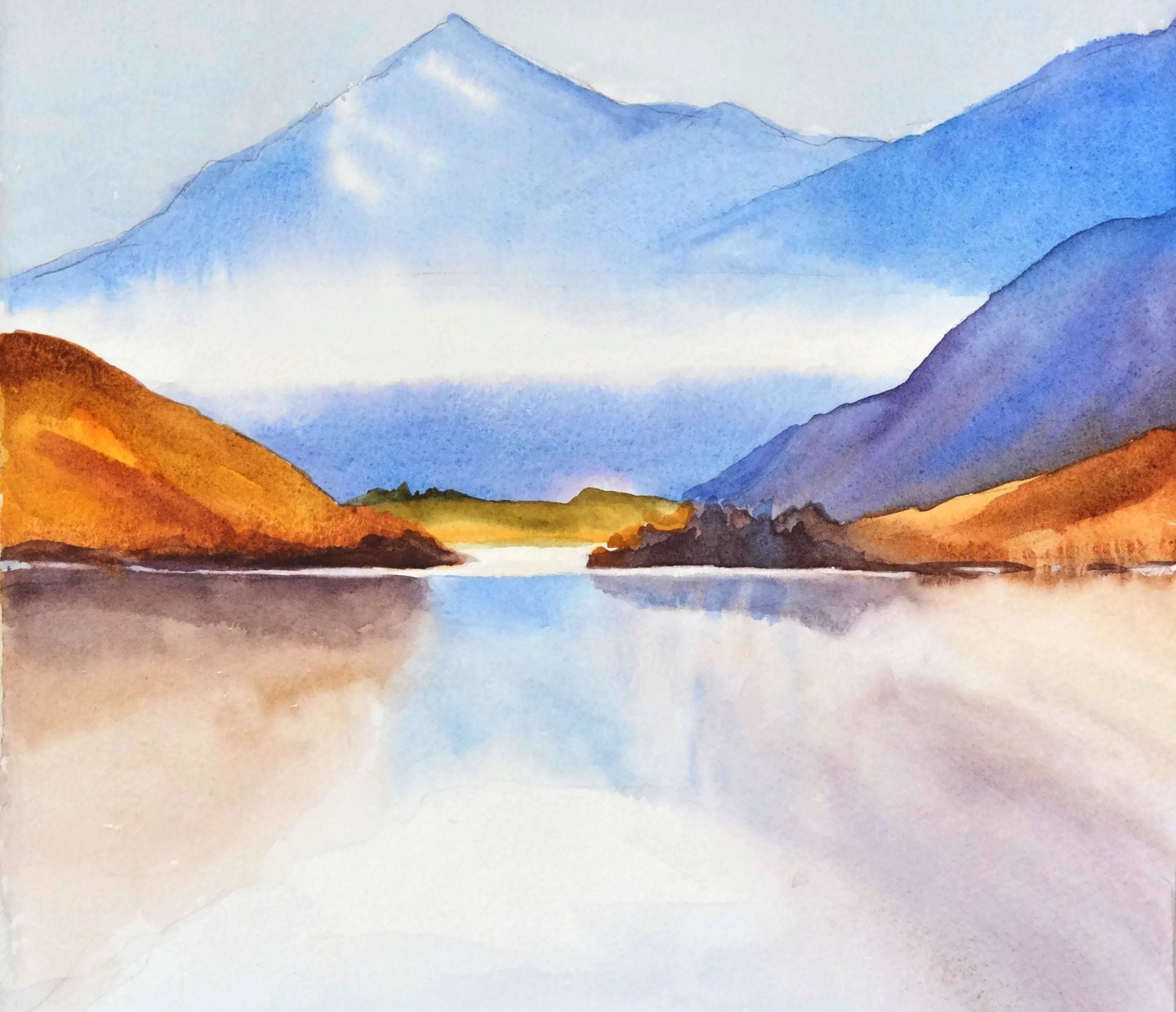 Mountain Watercolor Painting Landscape Mountain Print Living