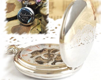 Personalized Groomsmen Pocket Watch, Gunmetal Monogrammed Pocket Watch, Gifts for Men, Groomsmen Gift, Best Man, Father of the bride