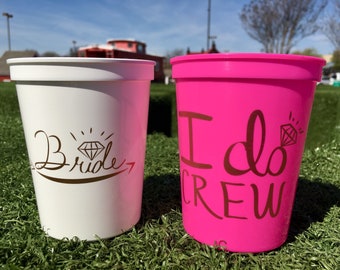 I Do Crew Cups | Bachelorette Party Cups 16 0z | Bridal Party Stadium Cups | Neon Pink I Do Crew Cup ON SALE!!!