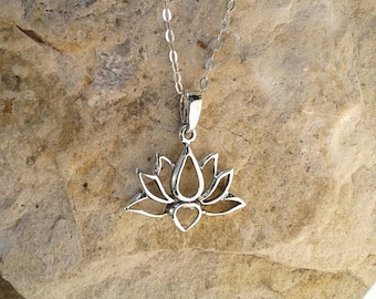 Lotus Necklace, Lotus Pendant, Solid Sterling Silver Lotus Flower Necklace, Buddhist Jewelry, Hindu Jewelry