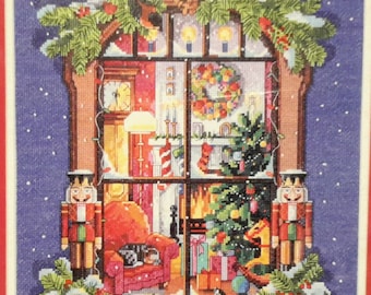 Christmas Window Counted Cross Stitch KIT Zweigart 11x14 Inches DIY Picture Embroidery Fabric Painting Housewarming Birthday Gift Nutcracker