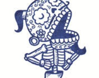 Genie Calavera Limited Edition Gocco Screenprint ACEO