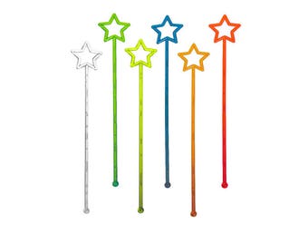 Rainbow Star Plastic Muddlers / Neon Clear Stirring Sticks / Long Party Drink Decor Swizzle Sticks For Milkshake, Iced Tea, Mixed Drinks