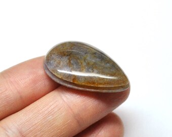 Indian Agate Grooved Tear Drop Cabochon Natural Gemstone Macrame Micromacramé Weaving Work Woven Design - 32.6x23.0 mm - 36.1 ct - 171226-15