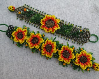 Flower necklace. Set "Sunflower". Ukrainian jewelry.