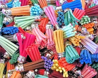 Small Tassels - Key Chain Tassel Charms - Silver Cap, Assorted Color Mix - 12, 25 or 50 Pieces - Jewelry Tassels - Wine Charm - TC-S001
