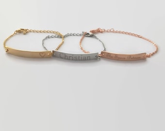 Skinny bar bracelet, personalized bracelet, mom grandma bracelet gift, bridesmaid bracelet gift, name initial bracelet, date bracelet