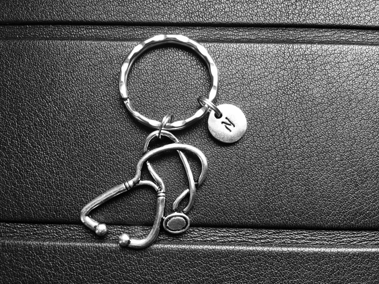 Stethoscope keychain Stethoscope Key Ring Initial keychain
