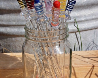 Handmade Glass Drink Stirrers Swizzle Sticks 6pk.