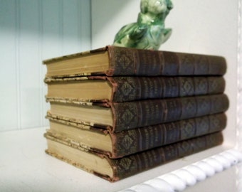 Small books for display Lot of 5 smaller books with reddish brown spines and elaborate fold detail on spines Mother's Encylopedia books