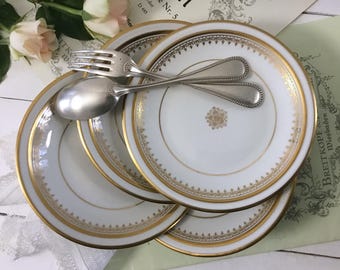 Porcelain dessert plates, set 4 plates, French Limoges porcelain, vintage cake plate, antique French plate, vintage French porcelain dish