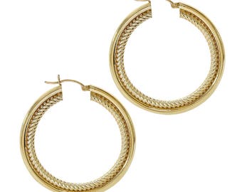 14K Yellow Gold Twisting Rope Design Hoop Earrings