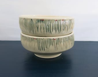 Handmade Ceramic Bowl, Desert Bowl, Soup Bowl White and Green Textured Limited Edition Gift Idea, Artisan Pottery by Licia Lucas Pfadt