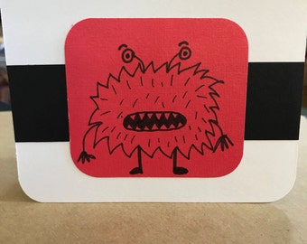 Set of 6 Black and White monster Notecards