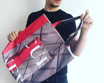 Reversible Recycled Canvas Tote Bag "Red"