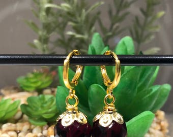 Dark rich red wine and gold earrings