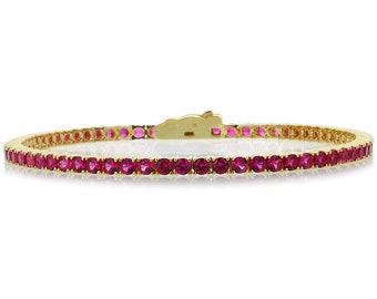 2.5mm Gold Plated Silver 3.6 ct Round CZ Simulated Ruby Tennis Bracelet 7.25in(CSB013RD25YG-RB)