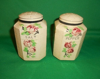 One (1), Large, Salt & Pepper Shaker Set, with Cherry Blossom Decoration. Made in Japan.