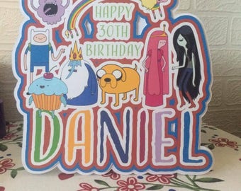 Adventure time Birthday card, Adventure time card, Adventure time, personalised birthday card, Large shaped card, Finn, Jake, 5,10,30,18,21,