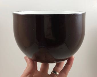 Vintage Mid Century Modern Finel Arabia Finland Kaj Franck Chocolate Brown and White Enamel Bowl