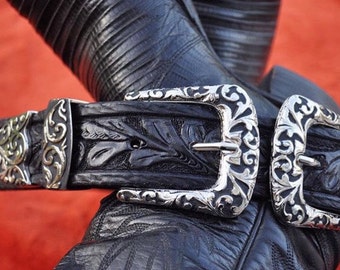 VIVA double buckle belt black/silver buckles