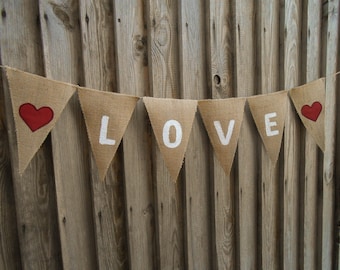 Valentines Day Bunting Valentines Day Decor Valentines Banner Love Decors Valentines Decor Burlap Wedding Banner Burlap Heart Banner Burlap