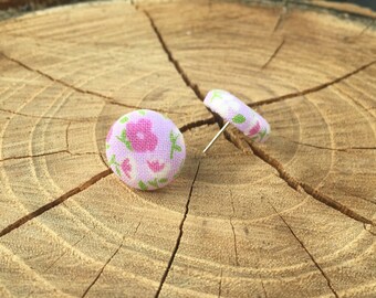 Light Pink floral fabric button earrings
