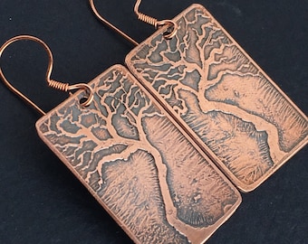 Copper Etched Dreaming Tree Earrings