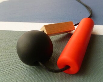 Cylinder & Sphere Polymer Necklace with a wood touch
