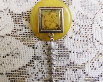 Sand Dollar Jewelry, sand dollar pin, fish skeleton pin, beach jewelry, one-of-a-kind pin