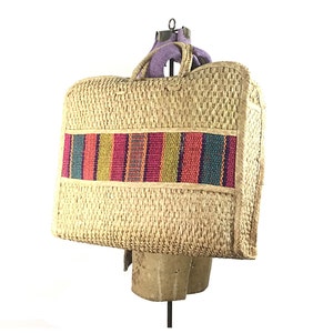 Straw purse, straw bag, tote bag, straw tote large 70s big beach 1970s boho bohemian hippie stripe woven vintage wicker raffia woven