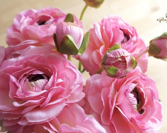 Pink, Hot Pink and Green Ranunculus (FB0055-04) | artificial flower – DIY – flower crown – headpiece – wedding decoration – home decoration