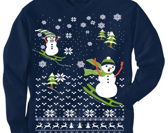 TODDLER Christmas sweater Tee -- Scary SNOWMAN Chasing - long sleeve t shirt - kids toddler youth sizes