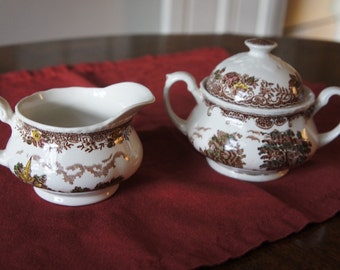 Olde England Royal Tudor Ware Staffordshire cream and sugar china set
