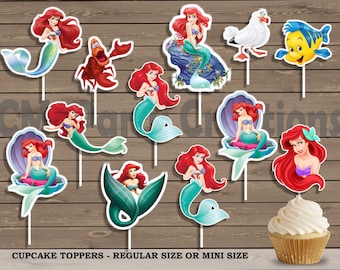 The Little MermaidCupcake Toppers, Ariel Die Cuts, Baby Shower/Birthday Party Cupcake Toppers
