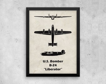 B-24 Liberator Print, Vintage Airplane, WWII Airplanes, Aviation Print, Airplane Poster, Boys Room Decor