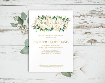 Floral Bridal Shower Invitation, Bridal Shower Invitation Template, Gold Bridal Shower Invitation, Rustic Bridal Shower, Printable, 6063