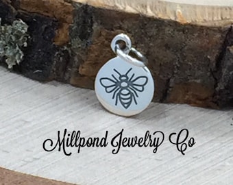 Bee Charm, Etched Bee Pendant, Honeybee Charm, Sterling Silver Charm, Sterling Silver Pendant, TINY, PS01480