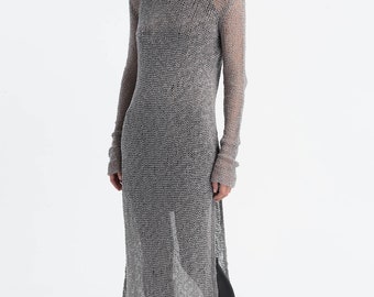 NEW Long Knit Tunic / See-Through Tunic / Maxi Tunic Dress / Long Cover Up / Summer Designer Tunic / Marcellamoda - MB1071
