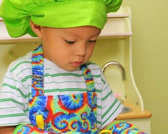 Childs Apron in Tie-Dye Print, Montessori Apron