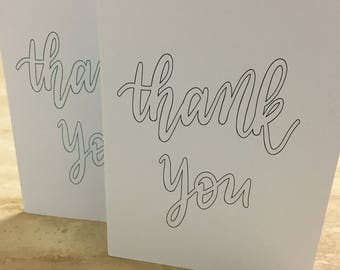 Thank You Greeting Card, outlined (landscape) - customisable hand lettering, foiled