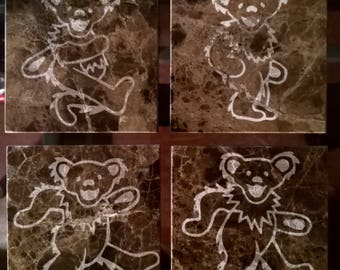 Grateful Dead Dancing Bears Engraved Marble Coaster Set